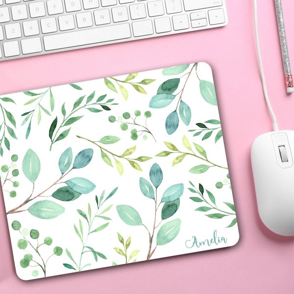 Auf dem Bild ist das Produkt: Mauspad Mousepad Grüne Blätter mit deinem Wunschnamen zum Preis von €14.90 abgebildet.