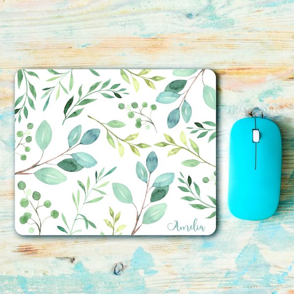 Auf dem Bild ist das Produkt: Mauspad Mousepad Grüne Blätter mit deinem Wunschnamen zum Preis von €14.90 abgebildet.