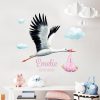 Personalisiertes Wandtattoo Kinderzimmer Mädchen Storch mit Baby mit Wunschnamen und Datum Dekoration Babyzimmer Auf dem Bild ist das Produkt: Personalisiertes Wandtattoo Kinderzimmer Mädchen Storch mit Baby mit Wunschnamen und Datum Dekoration Babyzimmer zum Preis von €29.9 abgebildet.