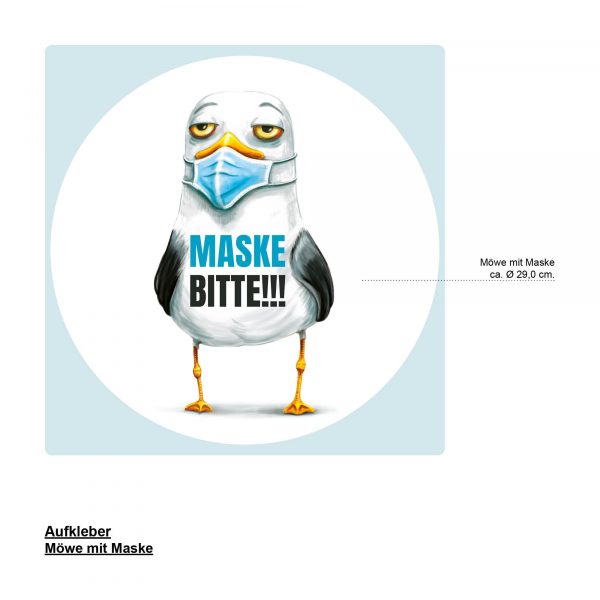 Auf dem Bild ist das Produkt: Schaufenster Eingangstür Maskenpflicht Sticker Maske bitte!!! mit Möwe, Corona Pandemie zum Preis von €9.9 abgebildet.