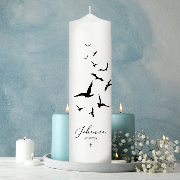 Auf dem Bild ist das Produkt: Trauerkerze Vögel Möwen personalisiert mit Namen und Datum Grabkerze Kerze Sternenkind zum Preis von €5.9 abgebildet.