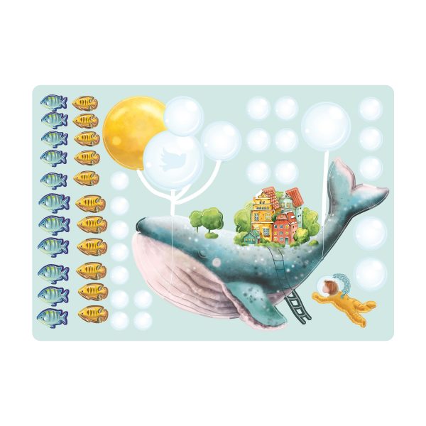 Auf dem Bild ist das Produkt: Wandtattoo Kinderzimmer bunt Wal Fische Taucher Dekoration Babyzimmer blau Mädchen Junge zum Preis von €29.9 abgebildet.