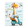 Auf dem Bild ist das Produkt: Wandtattoo Kinderzimmer Giraffe auf Roller Scooter, Dekoration Babyzimmer zum Preis von €29.9 abgebildet.