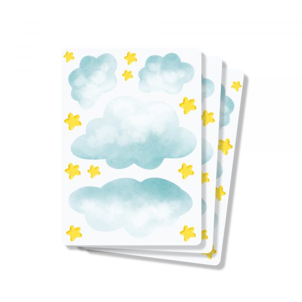 Auf dem Bild ist das Produkt: Wandtattoo Kinderzimmer Kleine Wolken und Sterne Dekoration Babyzimmer zum Preis von €19.90 abgebildet.