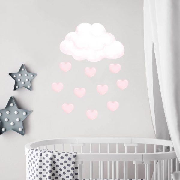 Auf dem Bild ist das Produkt: Wandtattoo Kinderzimmer Wolke und rosa Herzen, Dekoration Babyzimmer Mädchen zum Preis von €29.9 abgebildet.