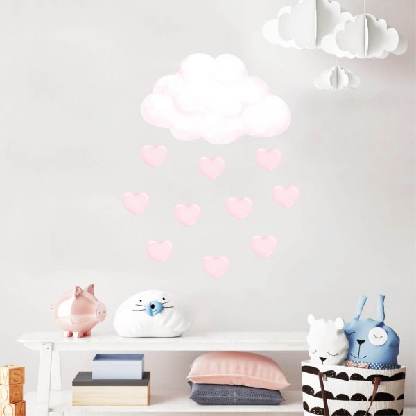 Auf dem Bild ist das Produkt: Wandtattoo Kinderzimmer Wolke und rosa Herzen, Dekoration Babyzimmer Mädchen zum Preis von €29.9 abgebildet.