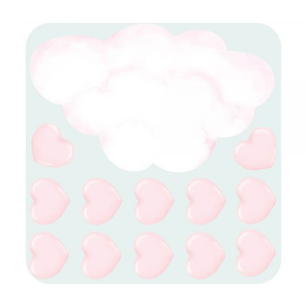 Auf dem Bild ist das Produkt: Wandtattoo Kinderzimmer Wolke und rosa Herzen, Dekoration Babyzimmer Mädchen zum Preis von €29.9 abgebildet.
