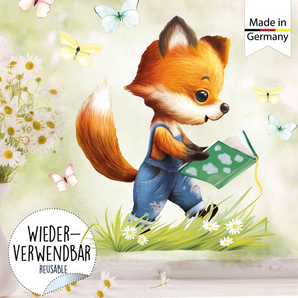 Auf dem Bild ist das Produkt: Wiederverwendbares Fensterbild Frühling Ostern Fuchs mit Buch und Schmetterlingen, Fensterdeko Kinderzimmer Kind, Frühlingsdeko zum Preis von €14.9 abgebildet.