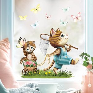 Wiederverwendbares Fensterbild Frühling Ostern Katze mit Schubkarre Schmetterlinge, Fensterdeko Kinderzimmer Kind, Frühlingsdeko Auf dem Bild ist das Produkt: Wiederverwendbares Fensterbild Frühling Ostern Katze mit Schubkarre Schmetterlinge, Fensterdeko Kinderzimmer Kind, Frühlingsdeko zum Preis von €14.9 abgebildet.