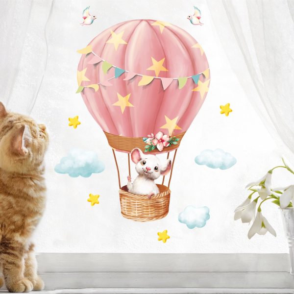 Auf dem Bild ist das Produkt: Wiederverwendbares Fensterbild Frühling Ostern Maus im Heißluftballon, Fensterdeko Kinderzimmer Kind, Frühlingsdeko zum Preis von €14.9 abgebildet.
