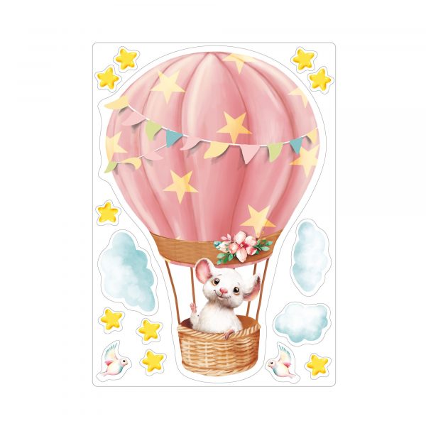 Auf dem Bild ist das Produkt: Wiederverwendbares Fensterbild Frühling Ostern Maus im Heißluftballon, Fensterdeko Kinderzimmer Kind, Frühlingsdeko zum Preis von €14.9 abgebildet.