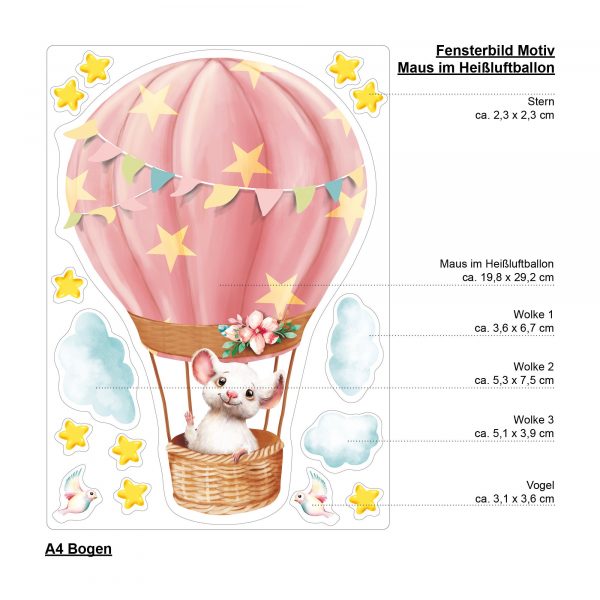 Auf dem Bild ist das Produkt: Wiederverwendbares Fensterbild Frühling Ostern Maus im Heißluftballon, Fensterdeko Kinderzimmer Kind, Frühlingsdeko zum Preis von €14.9 abgebildet.