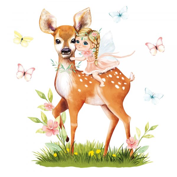 Auf dem Bild ist das Produkt: Wiederverwendbares Fensterbild Frühling Ostern Reh Mädchen mit Schmetterlingen, Fensterdeko Kinderzimmer Kind, Frühlingsdeko zum Preis von €14.9 abgebildet.