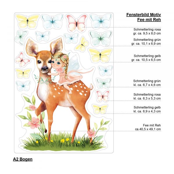 Auf dem Bild ist das Produkt: Wiederverwendbares Fensterbild Frühling Ostern Reh Mädchen mit Schmetterlingen, Fensterdeko Kinderzimmer Kind, Frühlingsdeko zum Preis von €14.9 abgebildet.