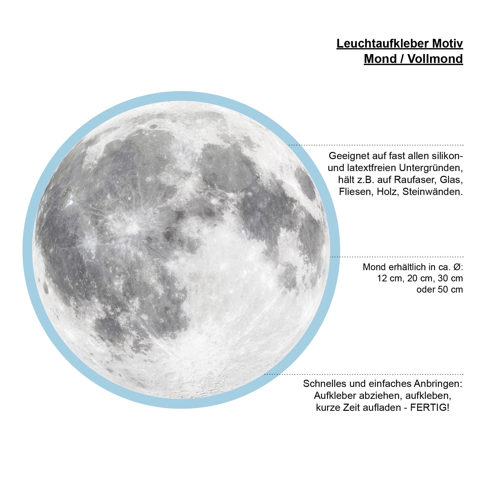 Auf dem Bild ist das Produkt: Leuchtmond und 350 Stk fluoreszierende Sterne und Punkte leuchten im Dunklen, Wandtattoo Wandaufkleber Kinderzimmer zum Preis von €13.90 abgebildet.