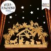 Auf dem Bild ist das Produkt: Fensterbild Weihnachten Weihnachtskrippe Krippe in Holzoptik Sterne Fensteraufkleber Schwibbogen zum Preis von €13.90 abgebildet.
