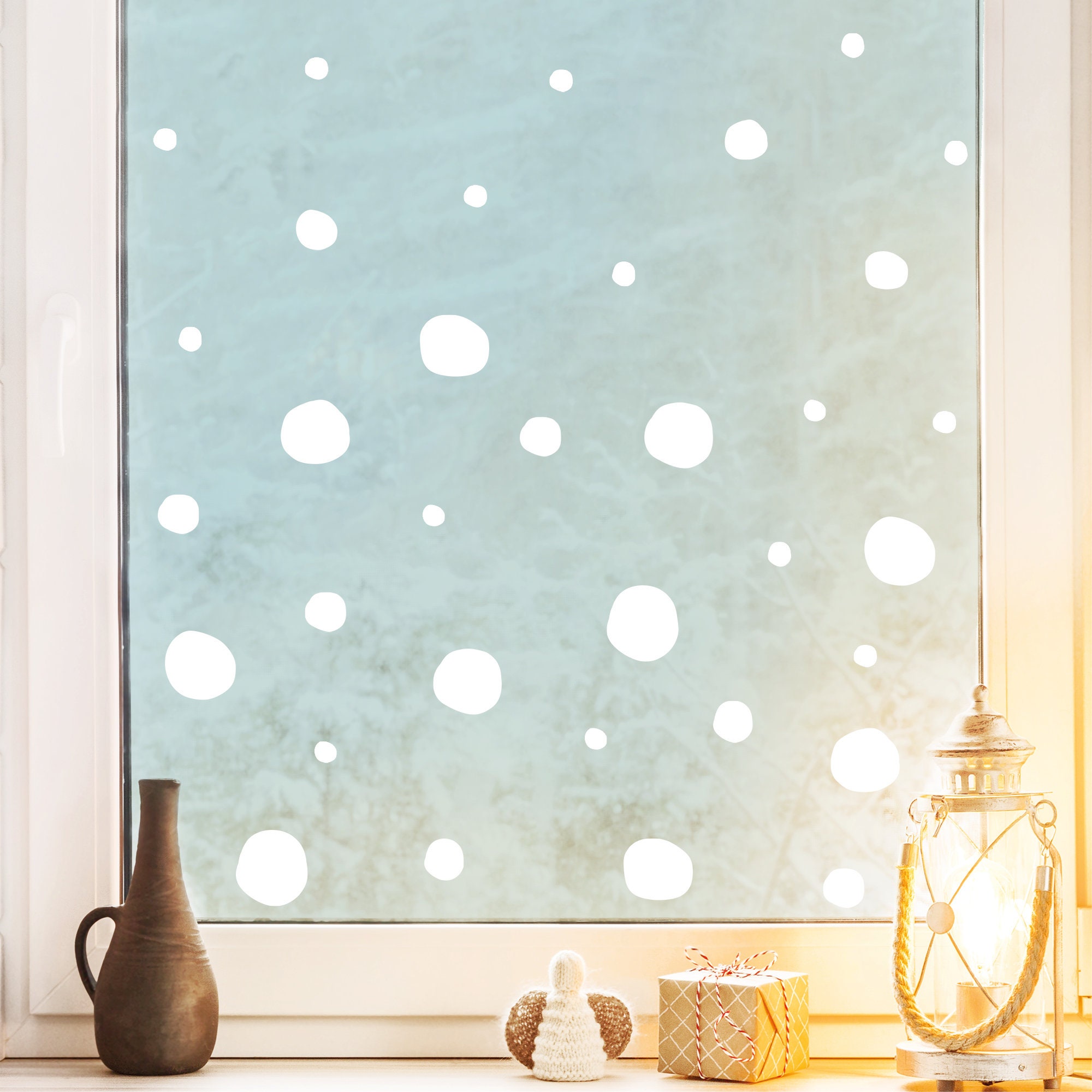 Fensterbild Weihnachten Winter Schneebälle wiederverwendbare Fensterdeko winterliche Fensterdeko
