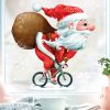 Auf dem Bild ist das Produkt: Fensterbild Weihnachten Winter Weihnachtsmann Fahrrad Adventsdeko Fensteraufkleber Fensterfolie wiederverwendbar zum Preis von €13.90 abgebildet.
