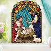 Auf dem Bild ist das Produkt: Fensterbild Winter Kirche Krippenbild Maria und Josef wiederverwendbare Fensteraufkleber Weihnachten zum Preis von €9.90 abgebildet.