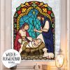 Auf dem Bild ist das Produkt: Fensterbild Winter Kirche Krippenbild Maria und Josef wiederverwendbare Fensteraufkleber Weihnachten zum Preis von €9.90 abgebildet.
