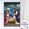 Auf dem Bild ist das Produkt: Fensterbild Winter Kirche Krippenbild Maria und Josef wiederverwendbare Fensteraufkleber Mosaik Weihnachten zum Preis von €29.90 abgebildet.