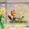 Fensterbild Frühling Ostern Fuchs mit Schubkarre Schmetterlinge wiederverwendbare Fensterdeko Kinderzimmer Kind Auf dem Bild ist das Produkt: Fensterbild Frühling Ostern Fuchs mit Schubkarre Schmetterlinge wiederverwendbare Fensterdeko Kinderzimmer Kind zum Preis von €14.9 abgebildet.