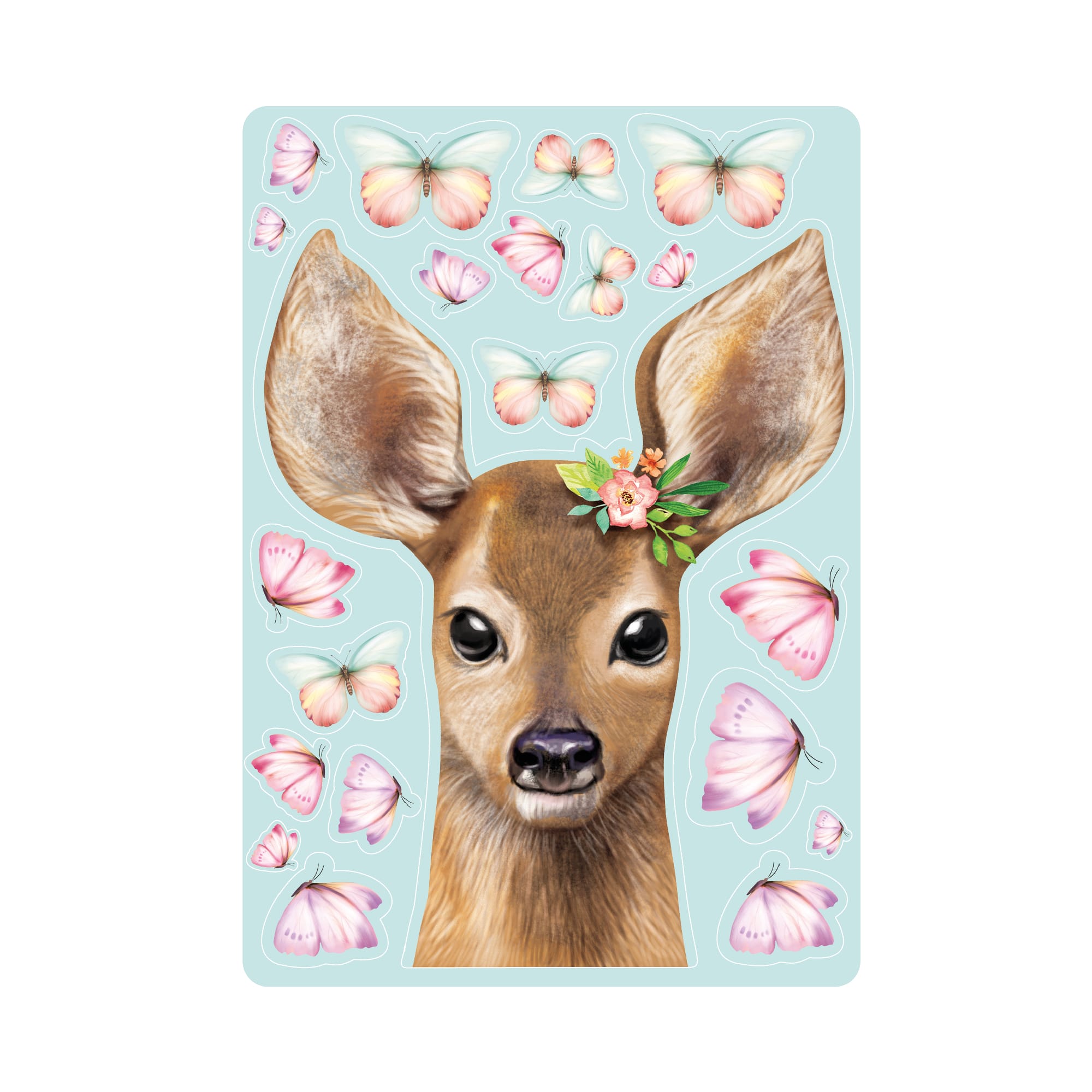 Auf dem Bild ist das Produkt: Fensterbild Frühling Ostern Reh mit Blumen und Schmetterlingen Fensterdeko Kinderzimmer Kind, Frühlingsdeko, Osterdeko zum Preis von €13.90 abgebildet.