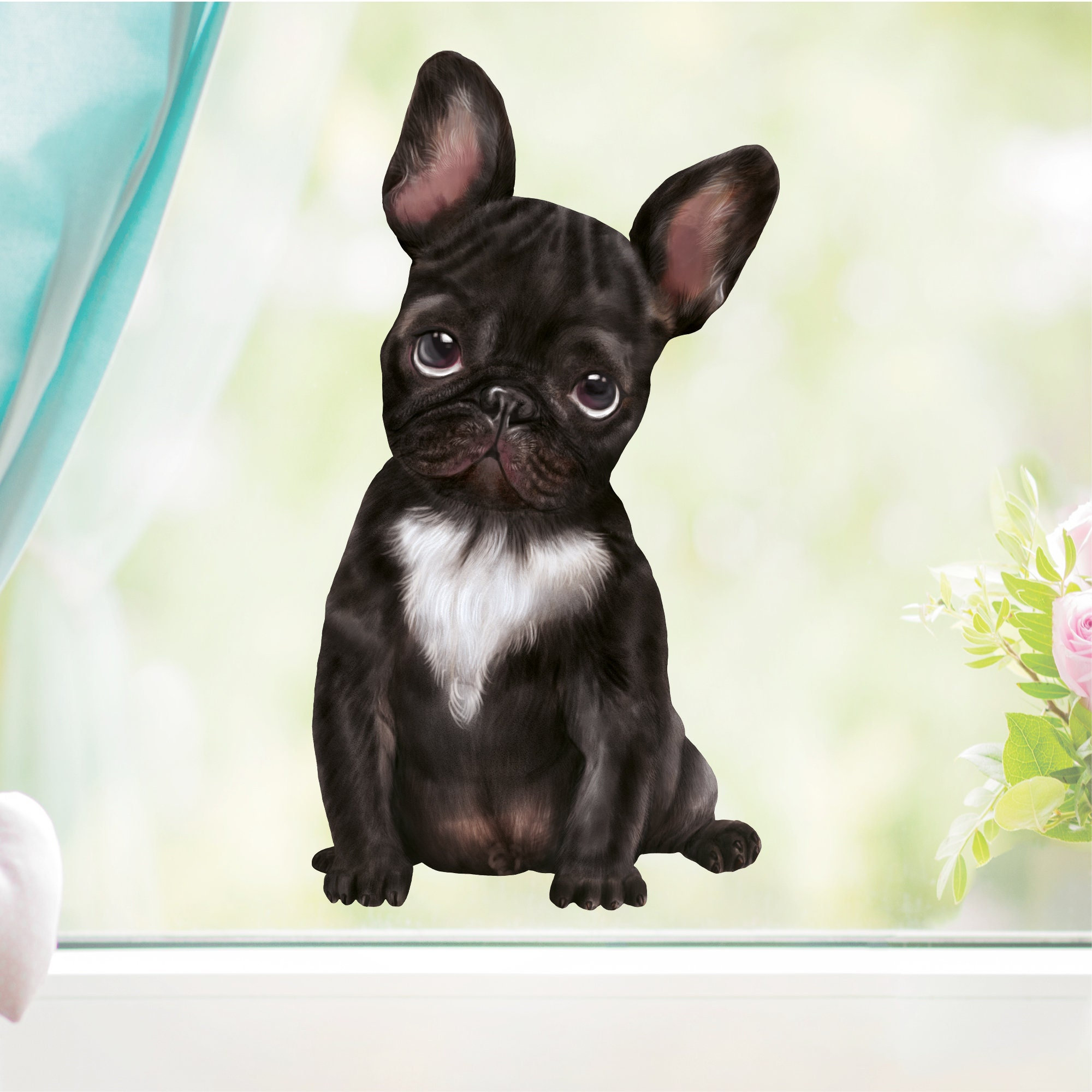Fensterbild Hund Haustier Französische Bulldogge, Fensterdeko Kinderzimmer Kind Osterdeko Frühlingsdeko