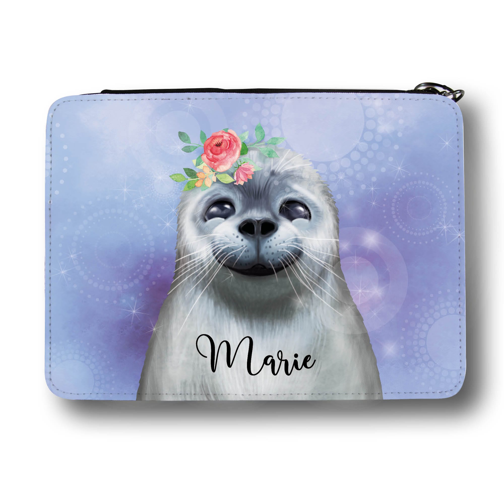 Auf dem Bild ist das Produkt: Gefüllte Federtasche Federmappe Robbe personalisiert mit Wunschnamen Mädchen Einschulungsgeschenk zum Preis von €29.9 abgebildet.