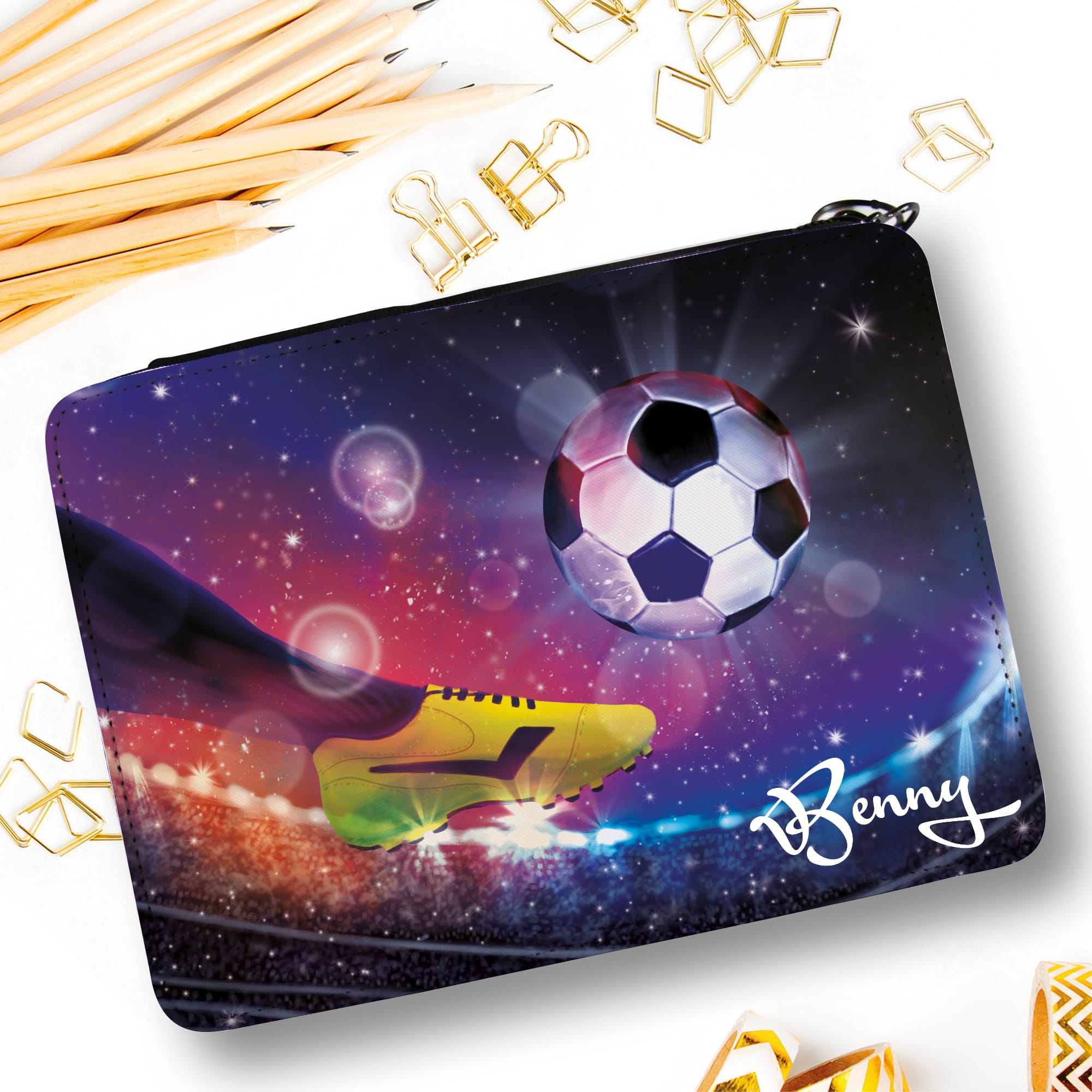 Gefüllte Federtasche Federmäppchen Fußball personalisiert Wunschname Schulanfang Schule Einschulungsgeschenk