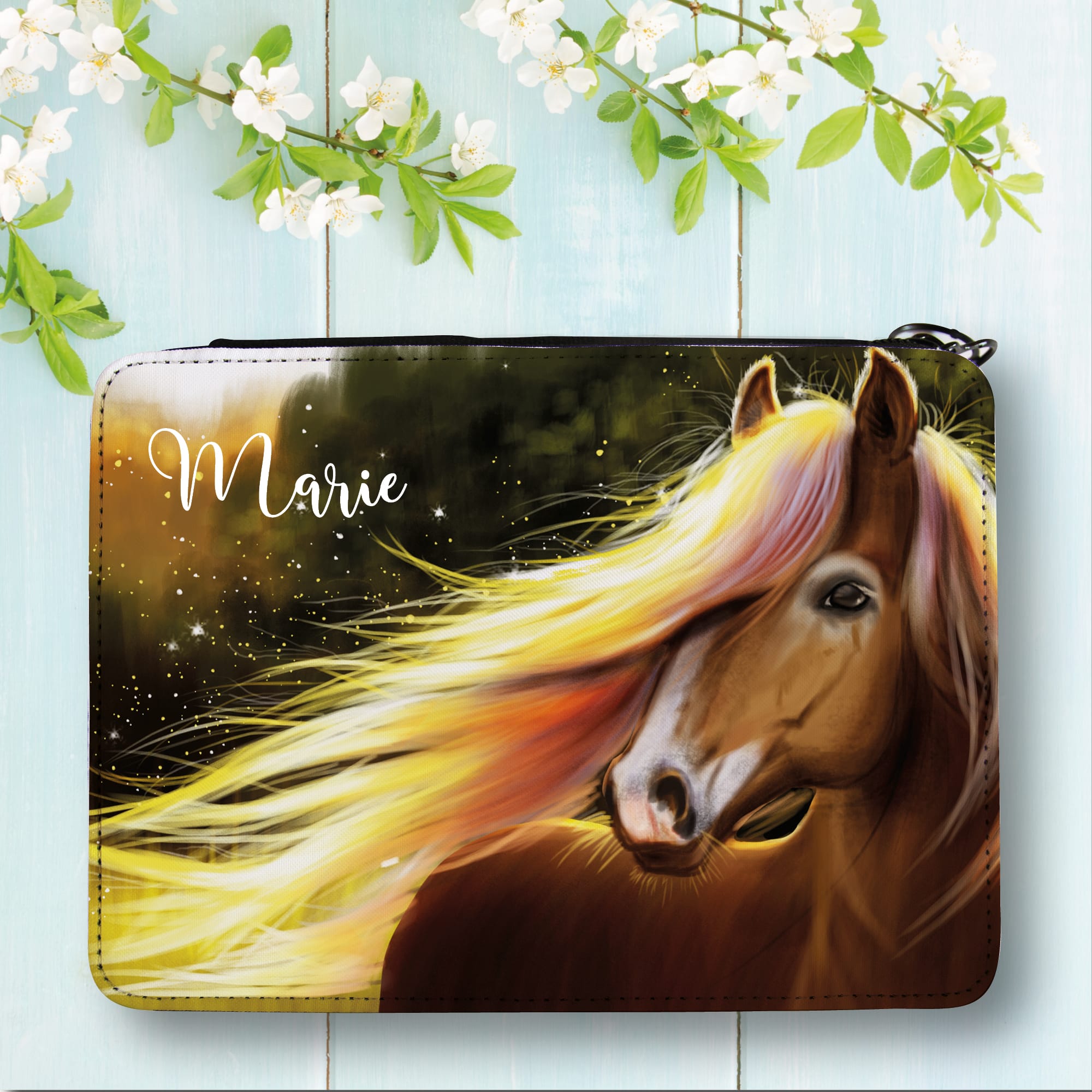 Gefüllte Federtasche Federmäppchen Pferd personalisiert Wunschname Mädchen Geschenk Geburtstag Einschulungsgeschenk