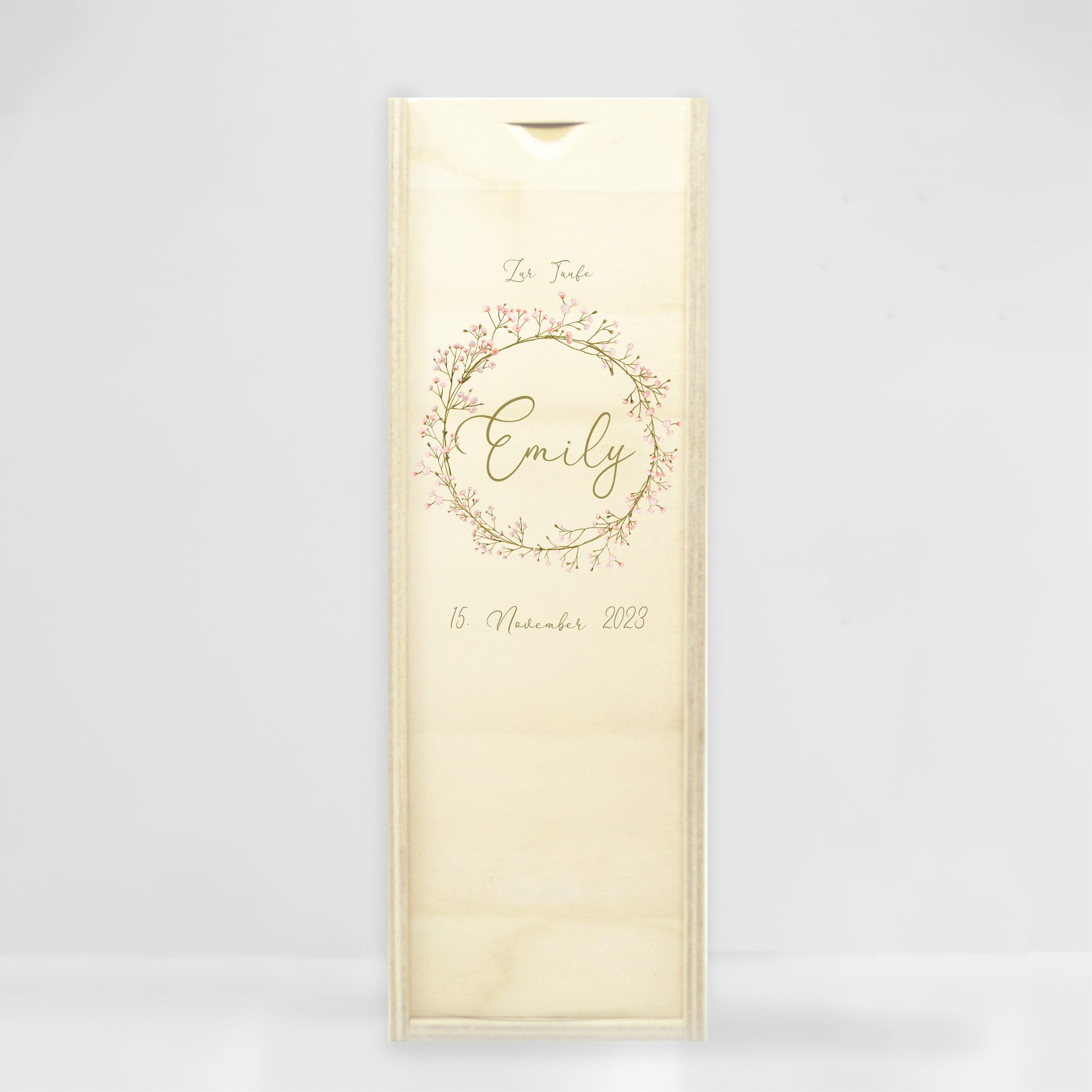 Auf dem Bild ist das Produkt: Taufkerze Kerze Junge Mädchen Kranz aus kleinen Gypsophila Blumen pastell mit Namen, Datum und ggf. Taufspruch zum Preis von €5.90 abgebildet.