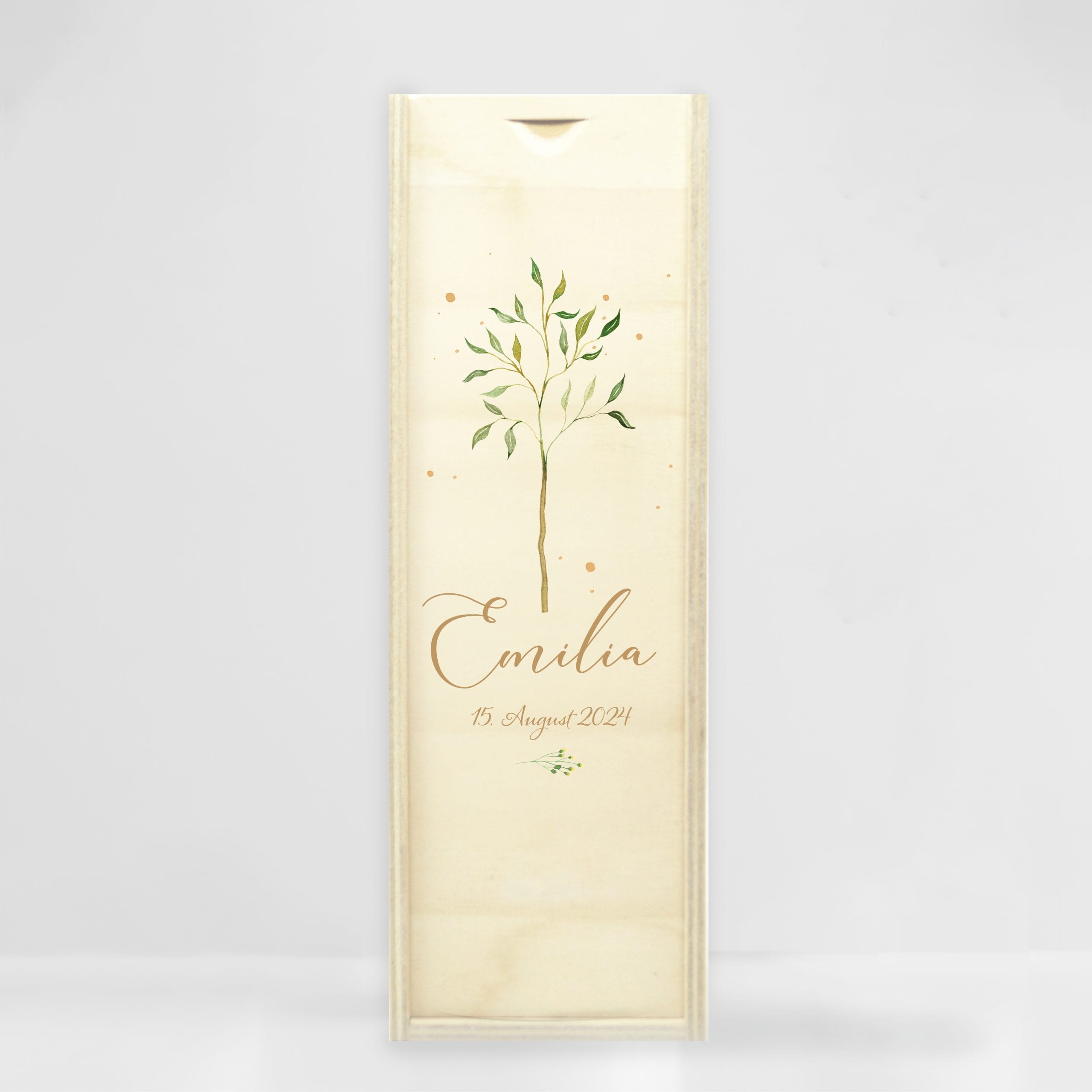 Auf dem Bild ist das Produkt: Taufkerze oder Kerze zur Geburt Junge Mädchen junger Baum Bäumchen pastell mit Namen Datum und Spruch zum Preis von €5.9 abgebildet.