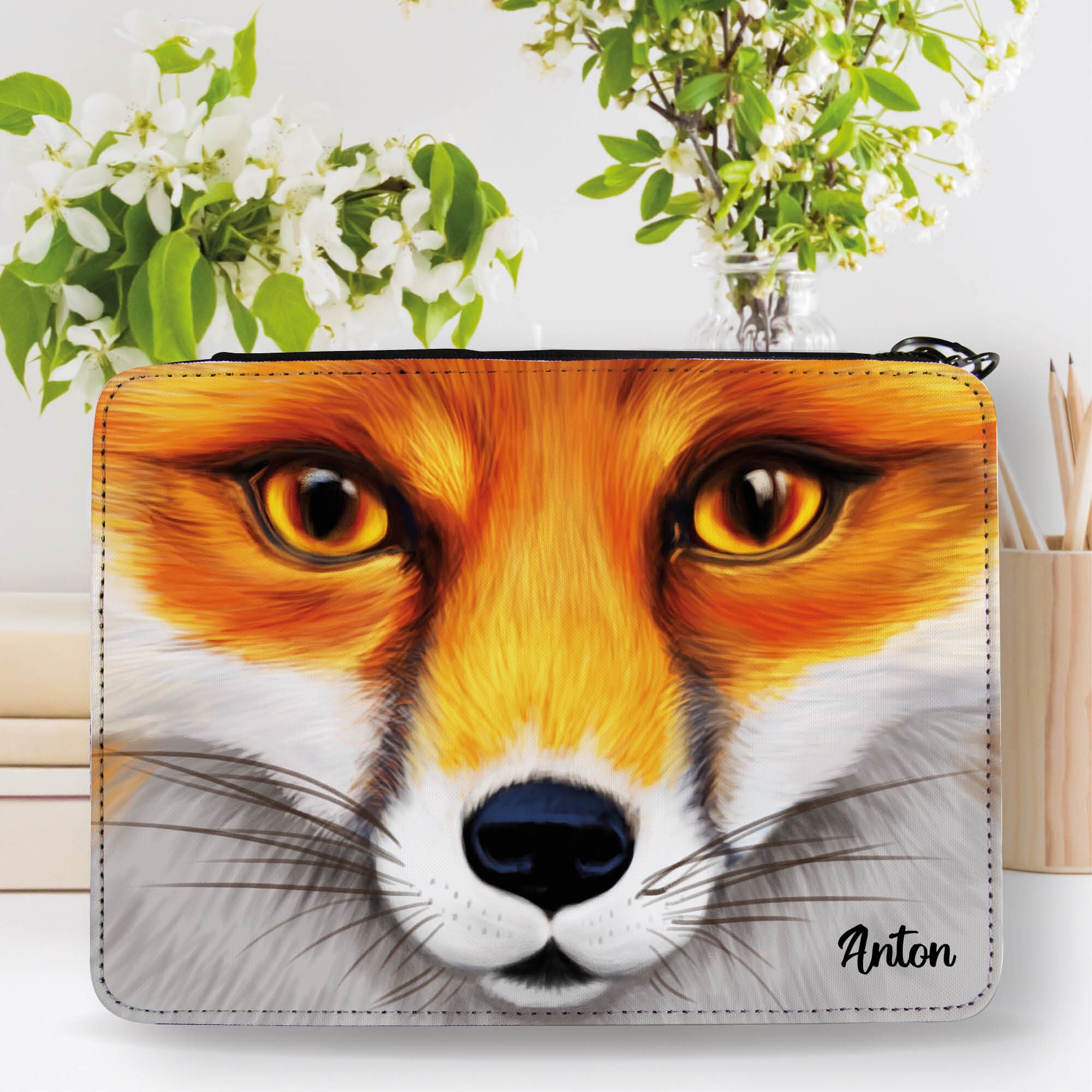 Gefüllte Federtasche Federmappe mit einem Fuchs personalisiert mit Wunschnamen, Geschenk Geburtstag, Einschulungsgeschenk