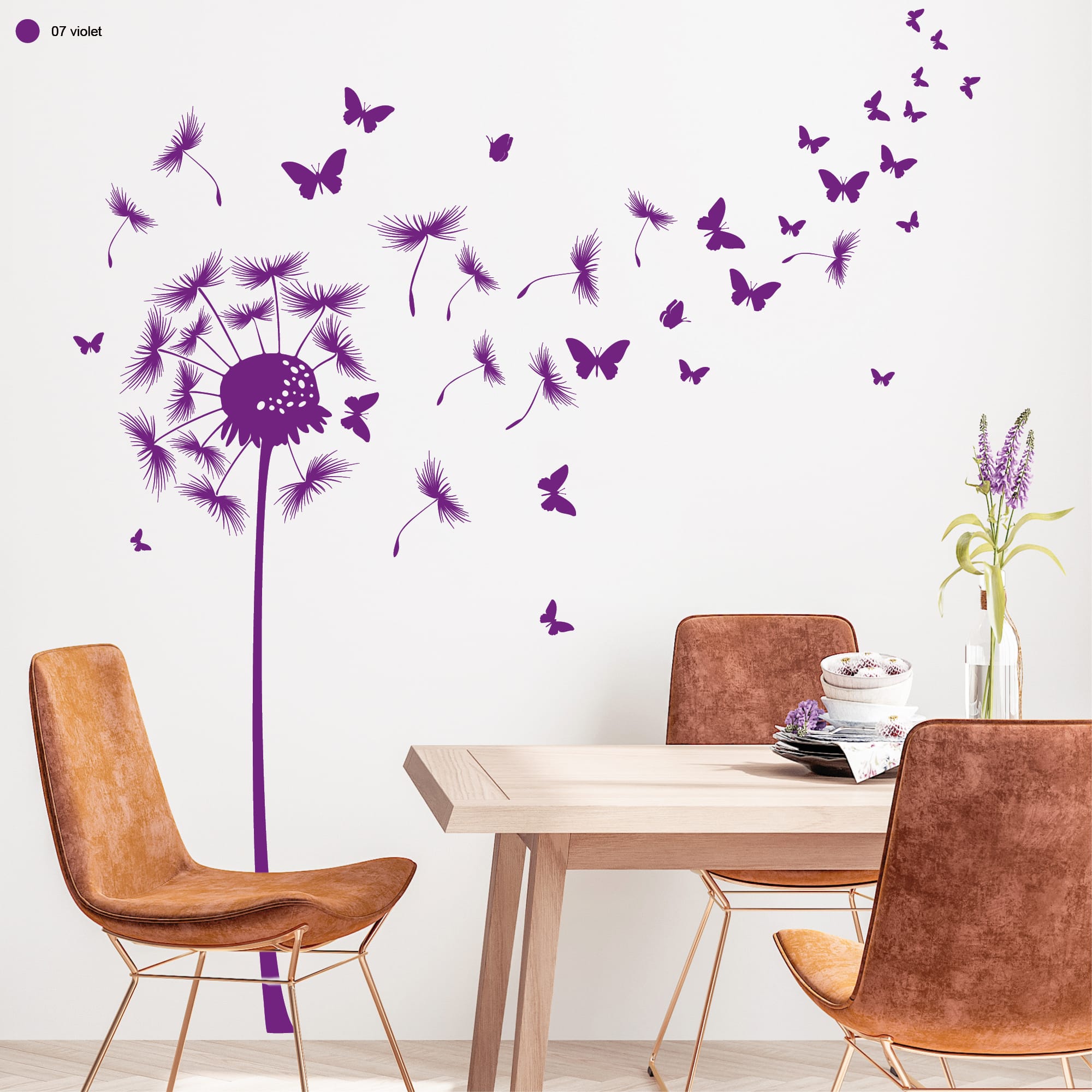 Auf dem Bild ist das Produkt: Wandtattoo Pusteblume Schmetterling Wandaufkleber Wohnzimmer Löwenzahn Dekoration zum Preis von €19.9 abgebildet.