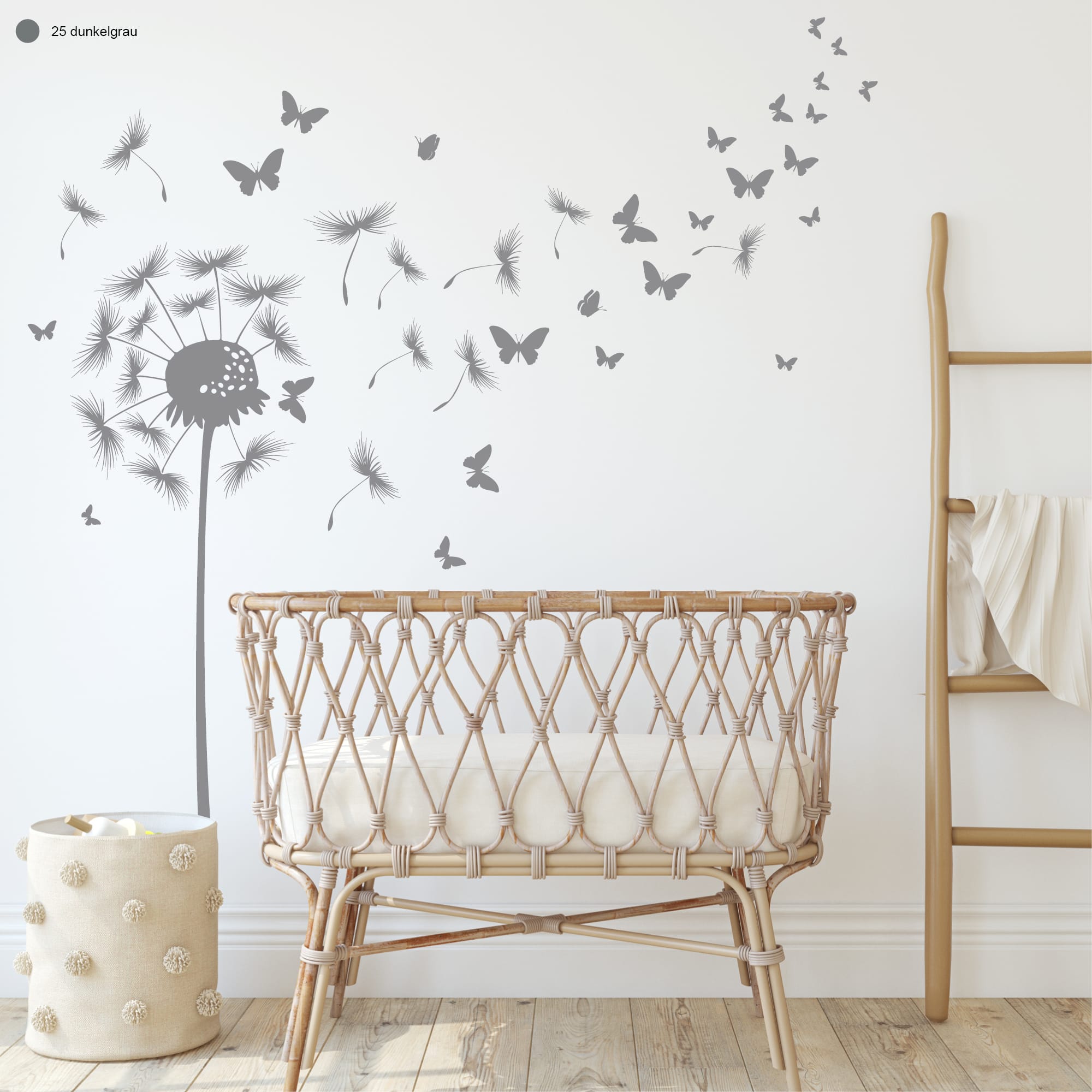 Auf dem Bild ist das Produkt: Wandtattoo Pusteblume Schmetterling Wandaufkleber Wohnzimmer Löwenzahn Dekoration zum Preis von €19.9 abgebildet.