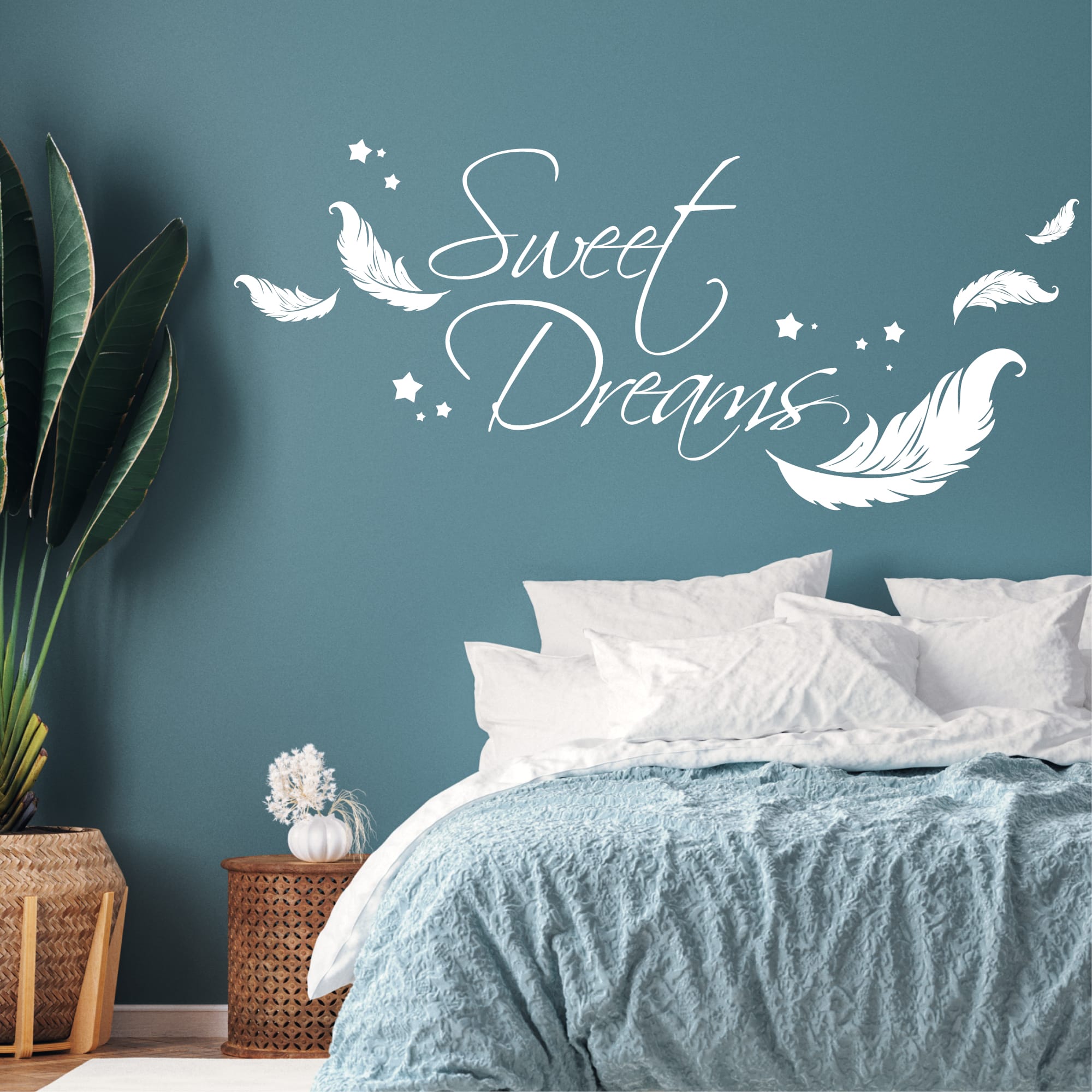 Wandtattoo Sweet Dreams Federn Sterne Wandaufkleber Wohndekoration Spruch Süße Träume Schriftzug