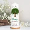 Auf dem Bild ist das Produkt: Taufkerze Junge/ Mädchen Lebensbaum Kerze Baum bedruckt mit Namen, Datum und auf Wunsch eigenem, vorgegebenem oder keinem Taufspruch zum Preis von €6.40 abgebildet.