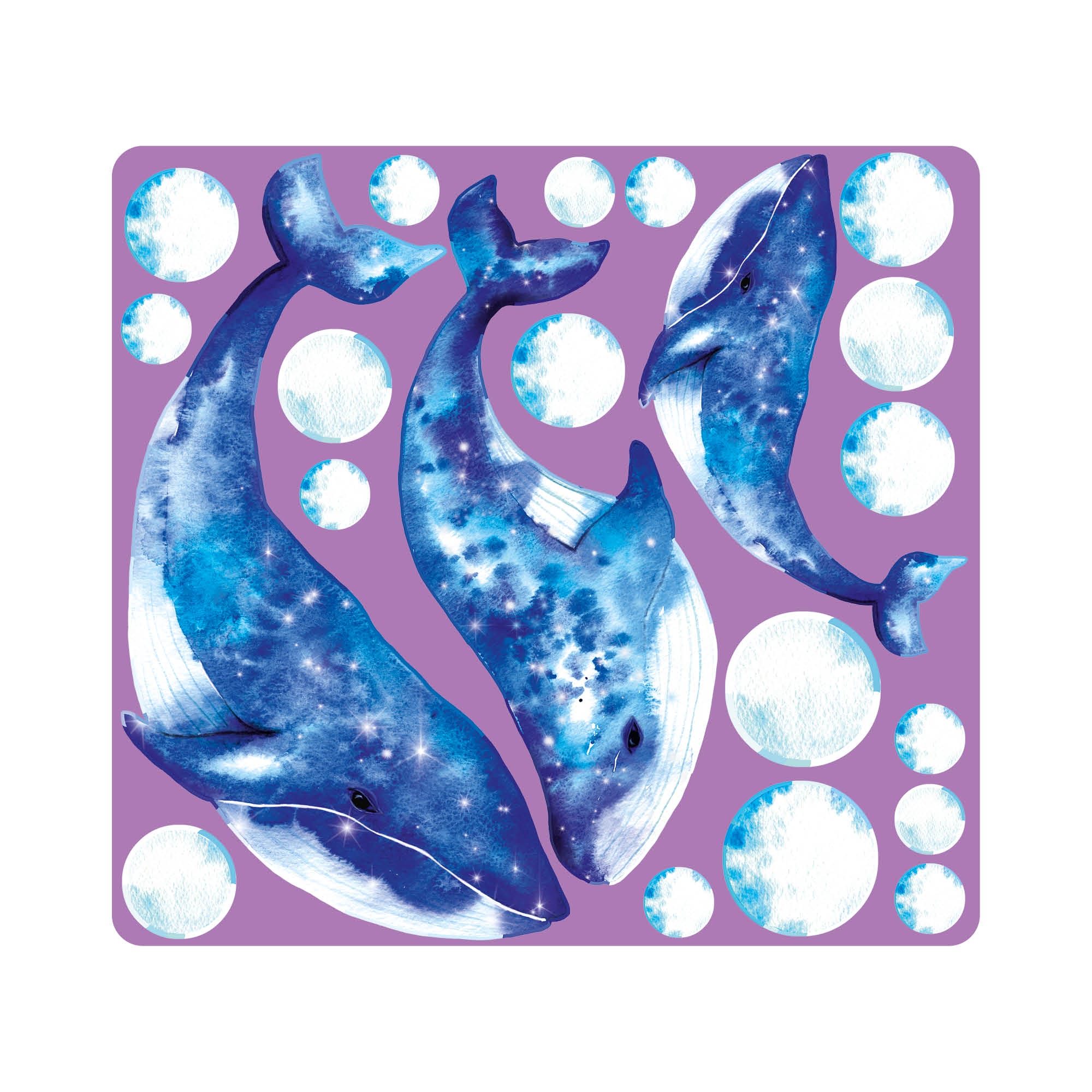 Auf dem Bild ist das Produkt: Wandtattoo Kinderzimmer aquarellierte Wale Blasen Dekoration Babyzimmer Badezimmer zum Preis von €29.9 abgebildet.