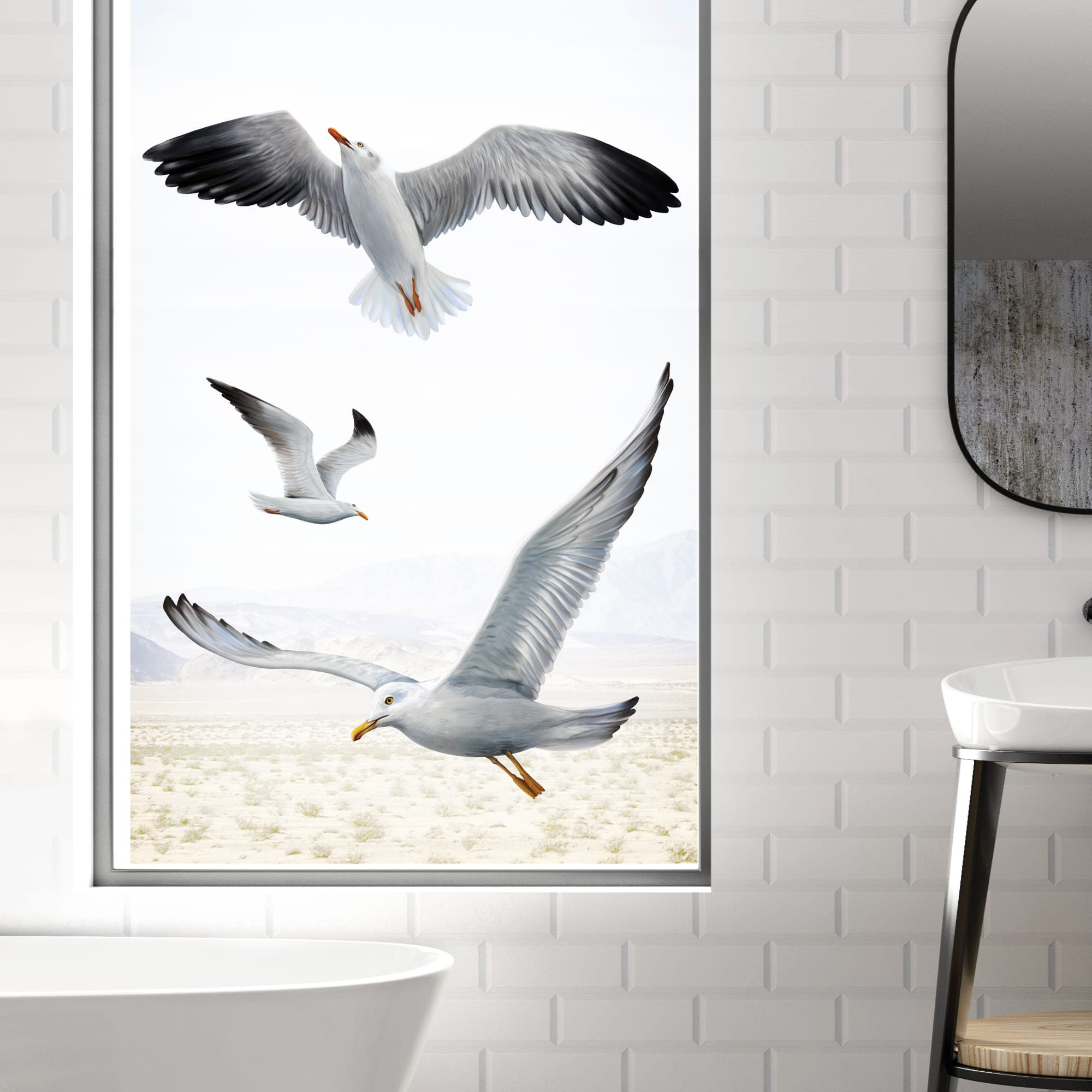 Auf dem Bild ist das Produkt: Fensterbild Frühling Möwen Möwe fliegend maritim Ostsee Urlaub Fensterdeko Kinderzimmer Kind Osterdeko Frühlingsdeko Vögel zum Preis von €13.90 abgebildet.