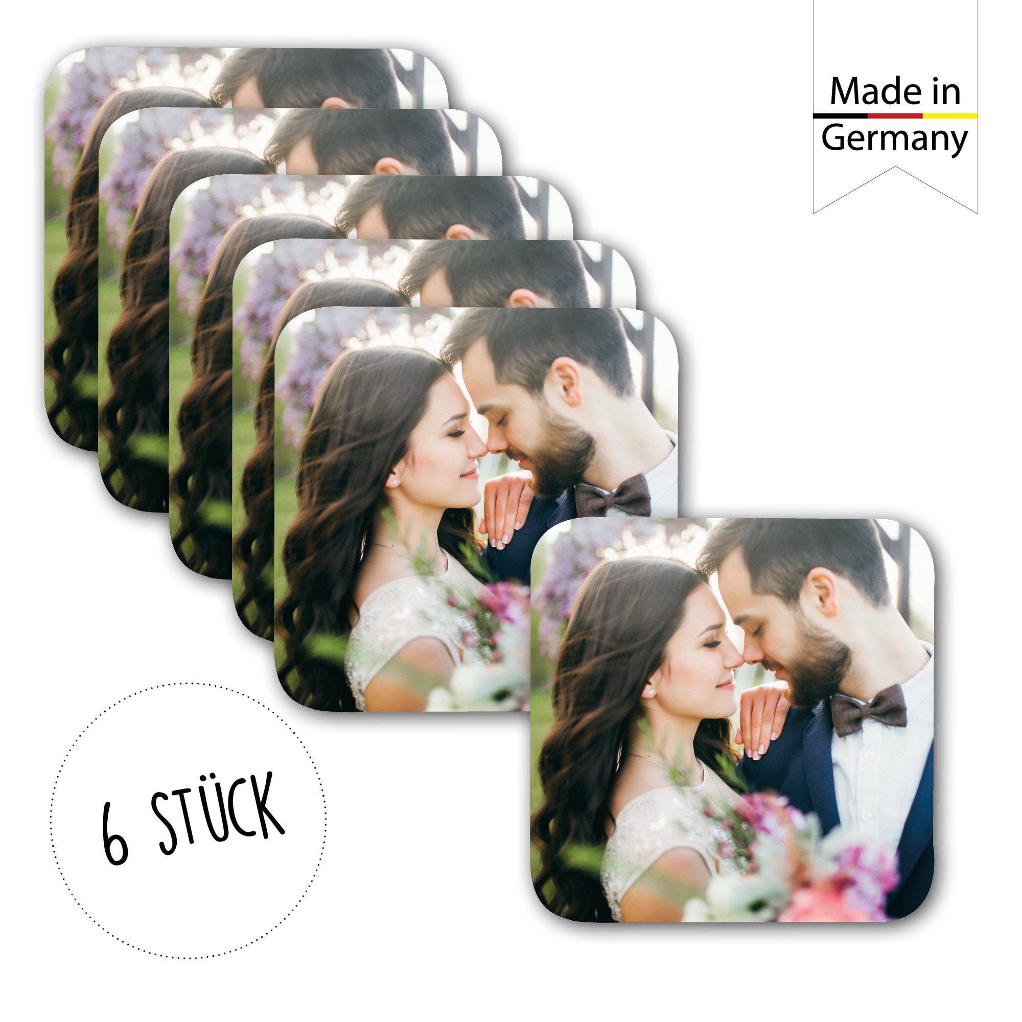 Untersetzer Fotountersetzer personalisiert mit Foto Bierdeckel Tischdeko Hochzeit Geburtstag, Weihnachtsgeschenk 6 Stück