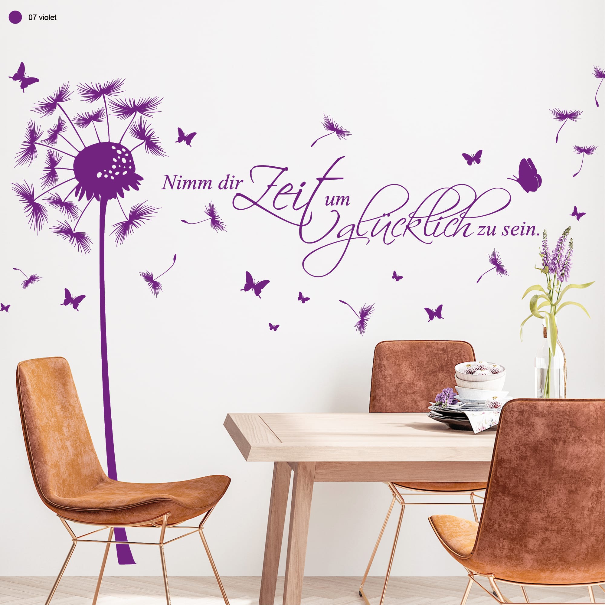 Auf dem Bild ist das Produkt: Wandtattoo Pusteblume Wunschtext Schmetterlinge Wandaufkleber Pollen Löwenzahn Wohnzimmer zum Preis von €19.90 abgebildet.