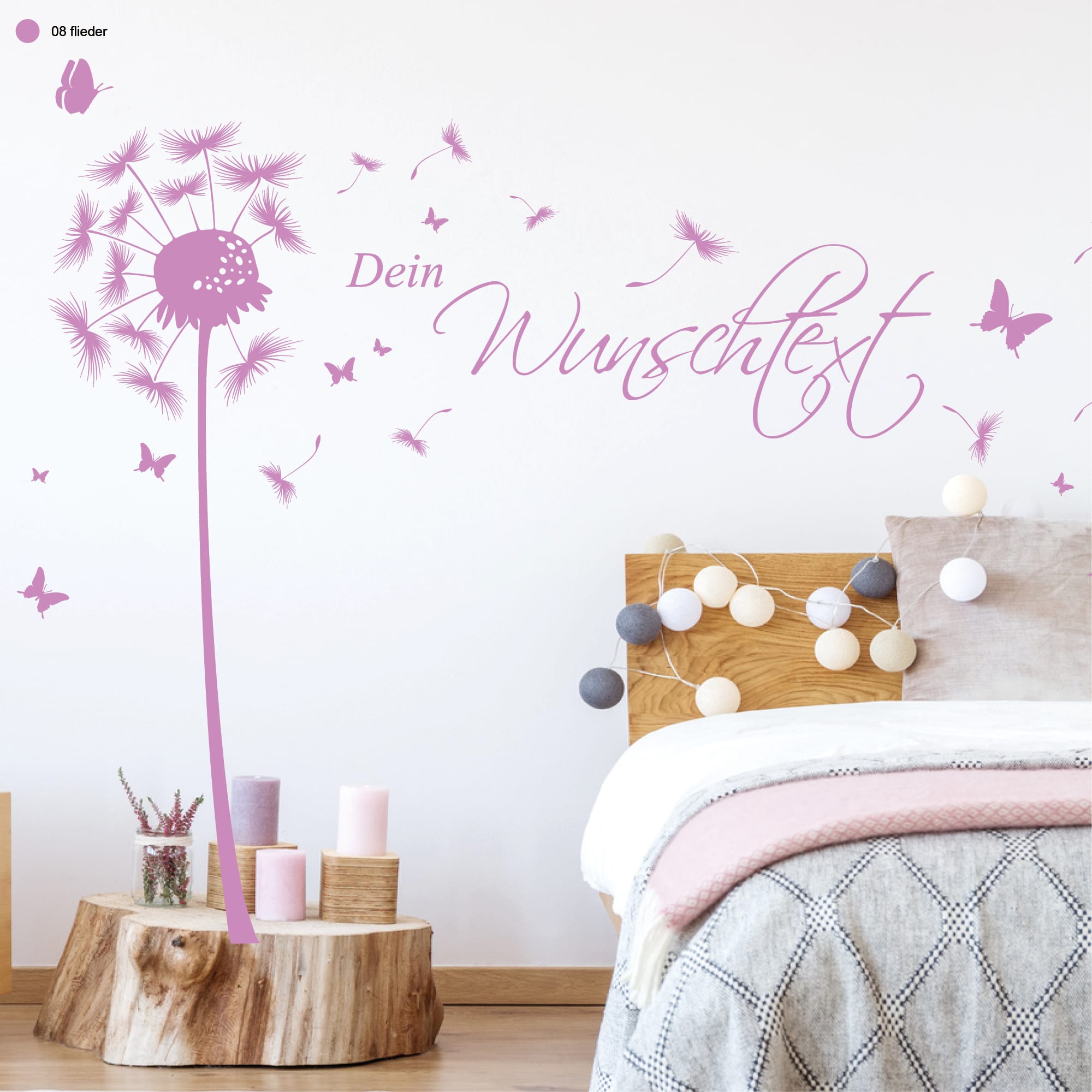 Auf dem Bild ist das Produkt: Wandtattoo Pusteblume Wunschtext Schmetterlinge Wandaufkleber Pollen Löwenzahn Wohnzimmer zum Preis von €19.90 abgebildet.