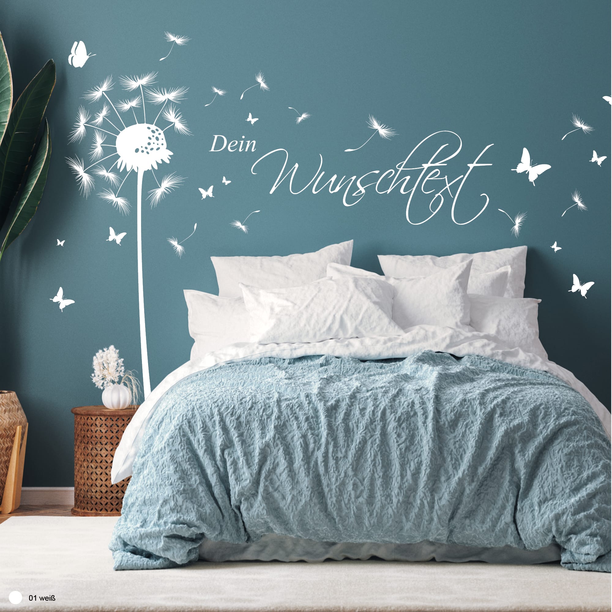 Wandtattoo Pusteblume Wunschtext Schmetterlinge Wandaufkleber Pollen Löwenzahn Wohnzimmer