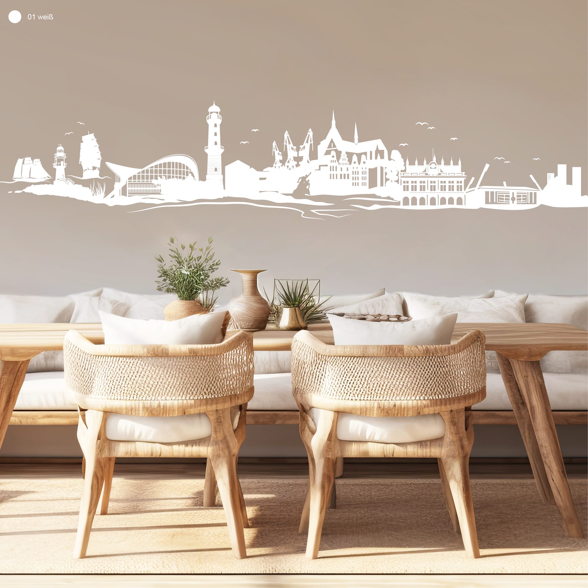 Auf dem Bild ist das Produkt: Wandtattoo Skyline Rostock Hansestadt Wandaufkleber Heimat Heimatliebe Ostsee zum Preis von €16.90 abgebildet.