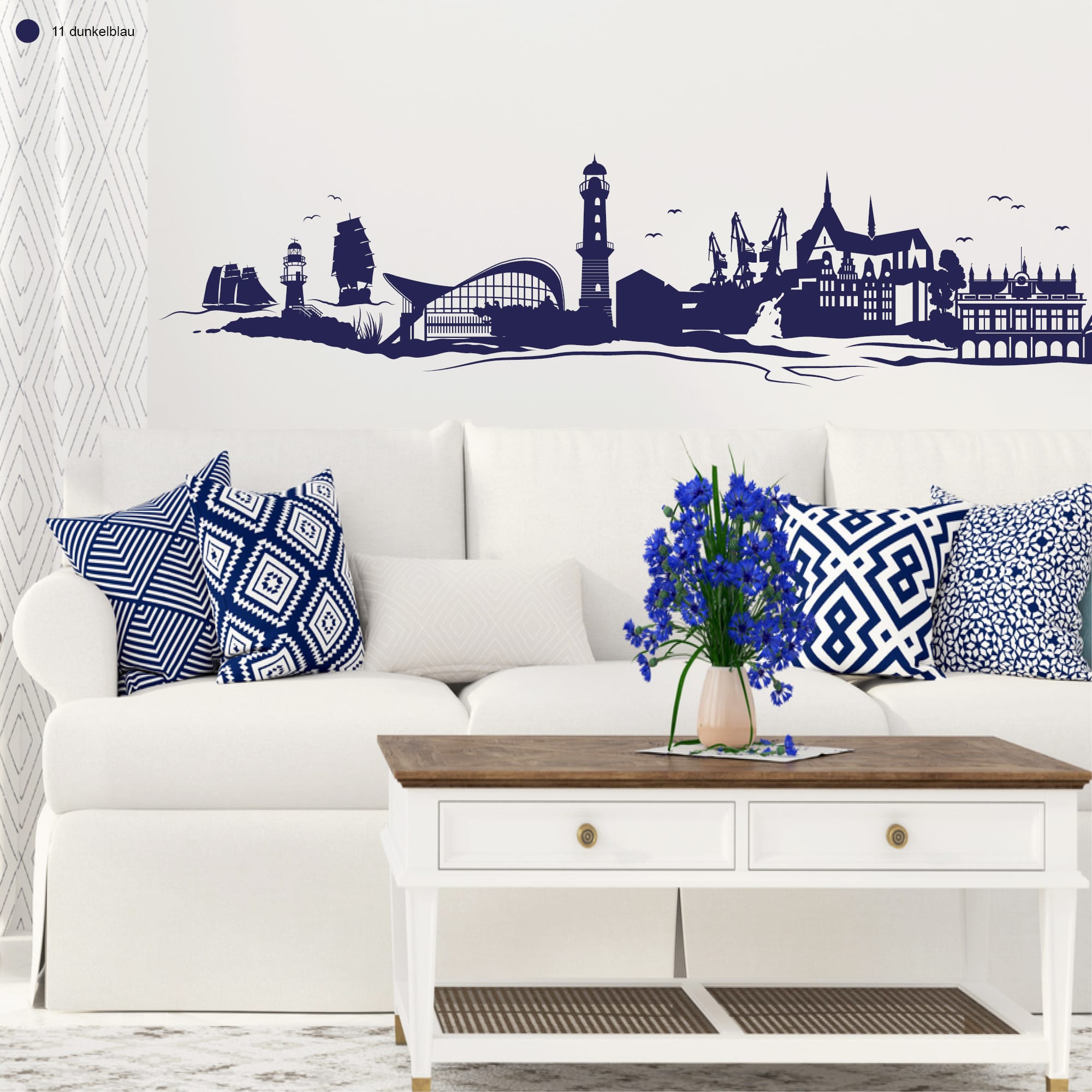 Auf dem Bild ist das Produkt: Wandtattoo Skyline Rostock Hansestadt Wandaufkleber Heimat Heimatliebe Ostsee zum Preis von €16.90 abgebildet.