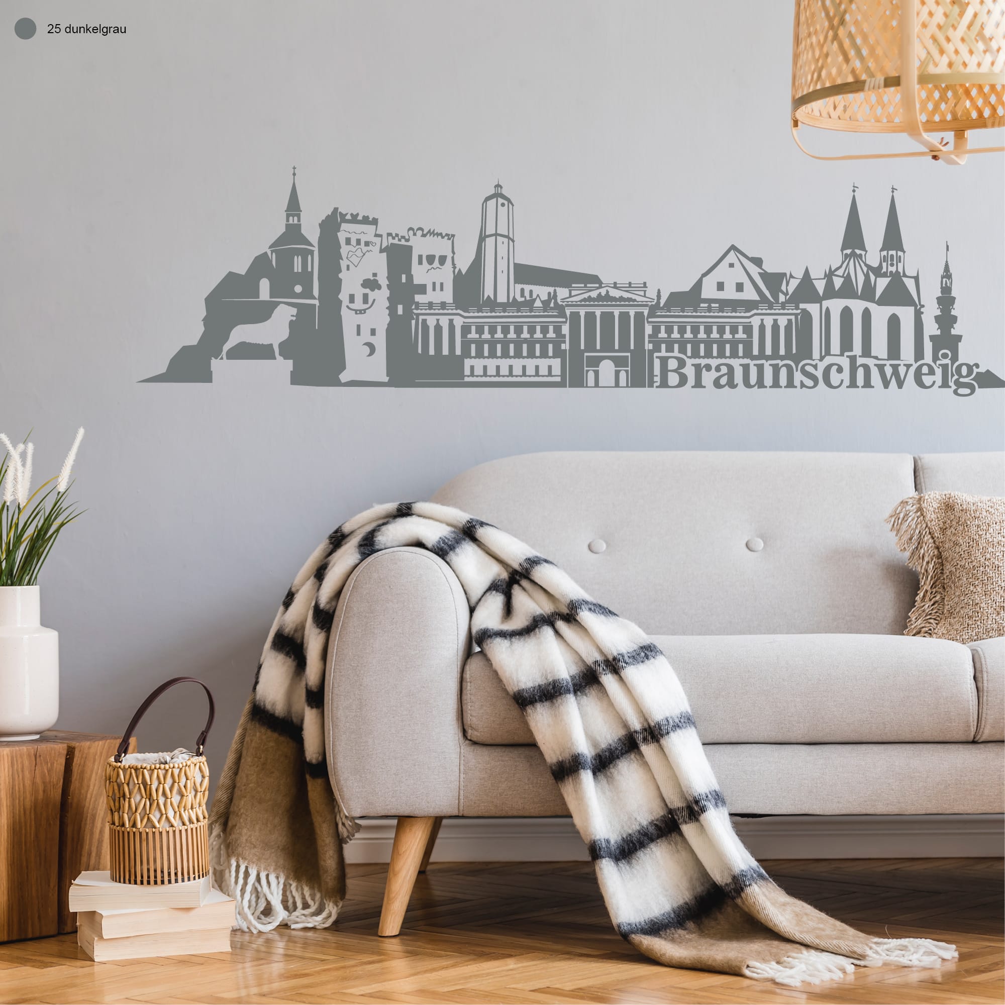 Auf dem Bild ist das Produkt: Wandtattoo Skyline Braunschweig Niedersachsen Wandaufkleber Heimat Heimatliebe zum Preis von €28.90 abgebildet.