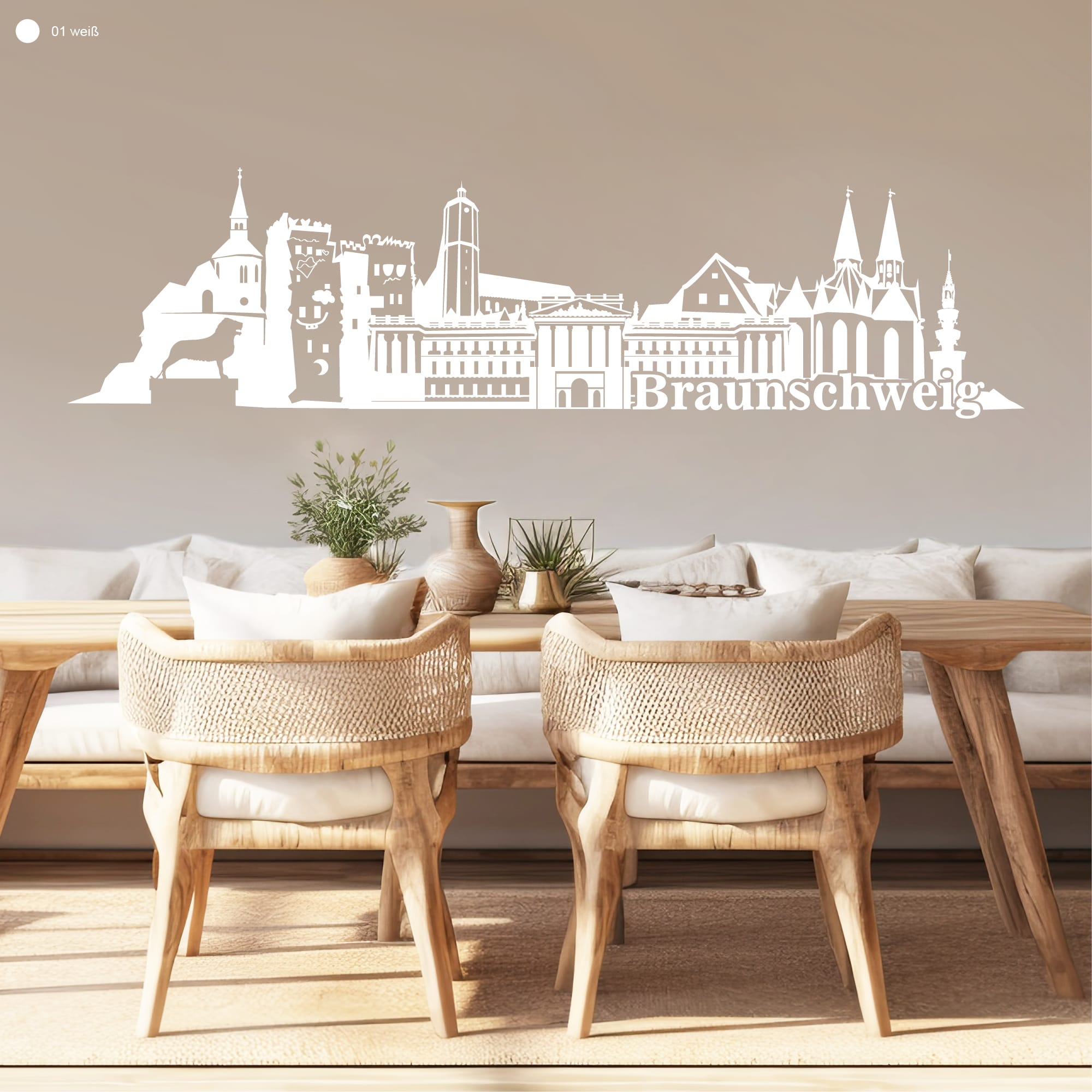Auf dem Bild ist das Produkt: Wandtattoo Skyline Braunschweig Niedersachsen Wandaufkleber Heimat Heimatliebe zum Preis von €28.90 abgebildet.