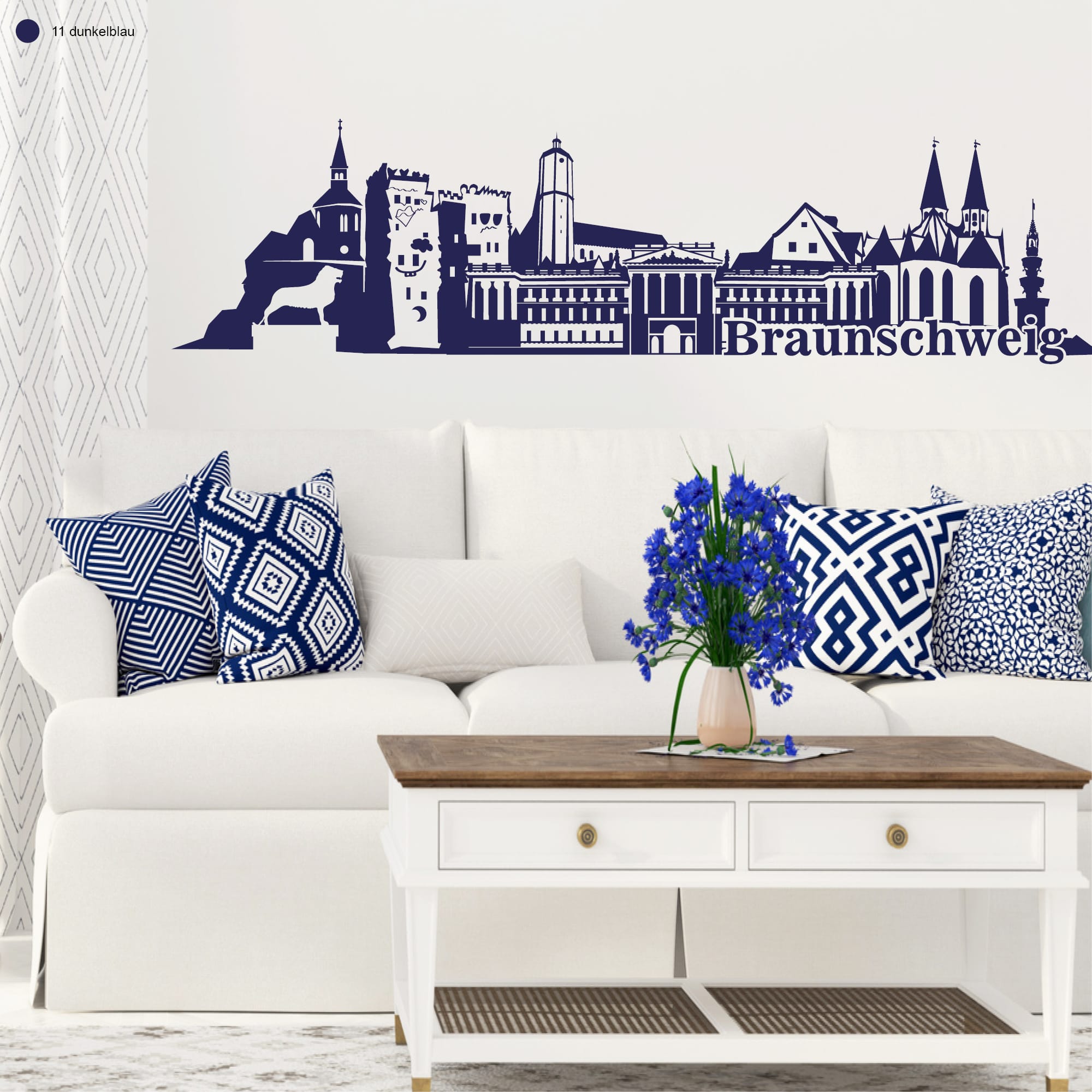 Auf dem Bild ist das Produkt: Wandtattoo Skyline Braunschweig Niedersachsen Wandaufkleber Heimat Heimatliebe zum Preis von €28.90 abgebildet.