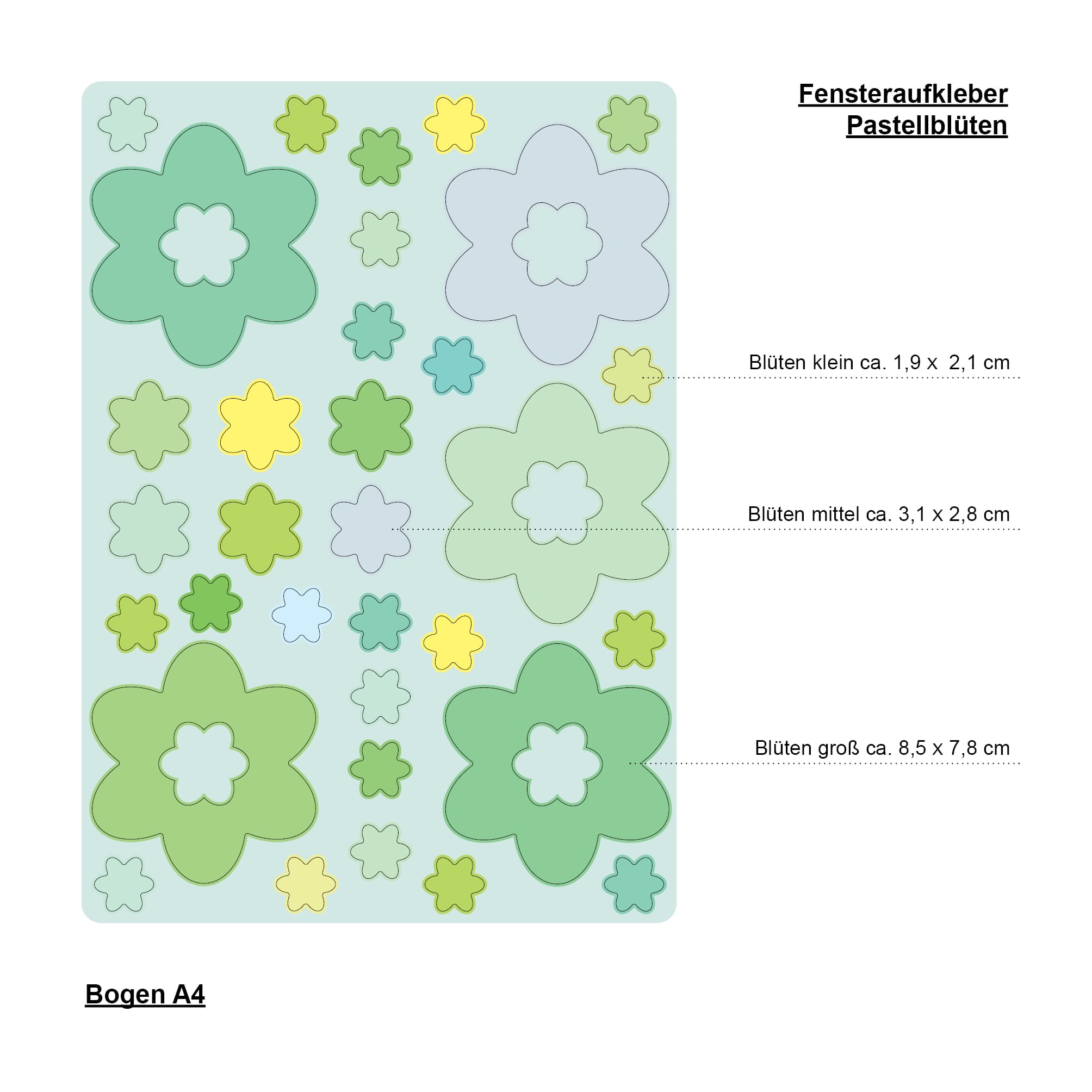 Auf dem Bild ist das Produkt: Fensterbild Frühling Blüten pastell 30teilig Pastellfarben wiederverwendbar, Dekoration Ostern Frühling zum Preis von €13.90 abgebildet.